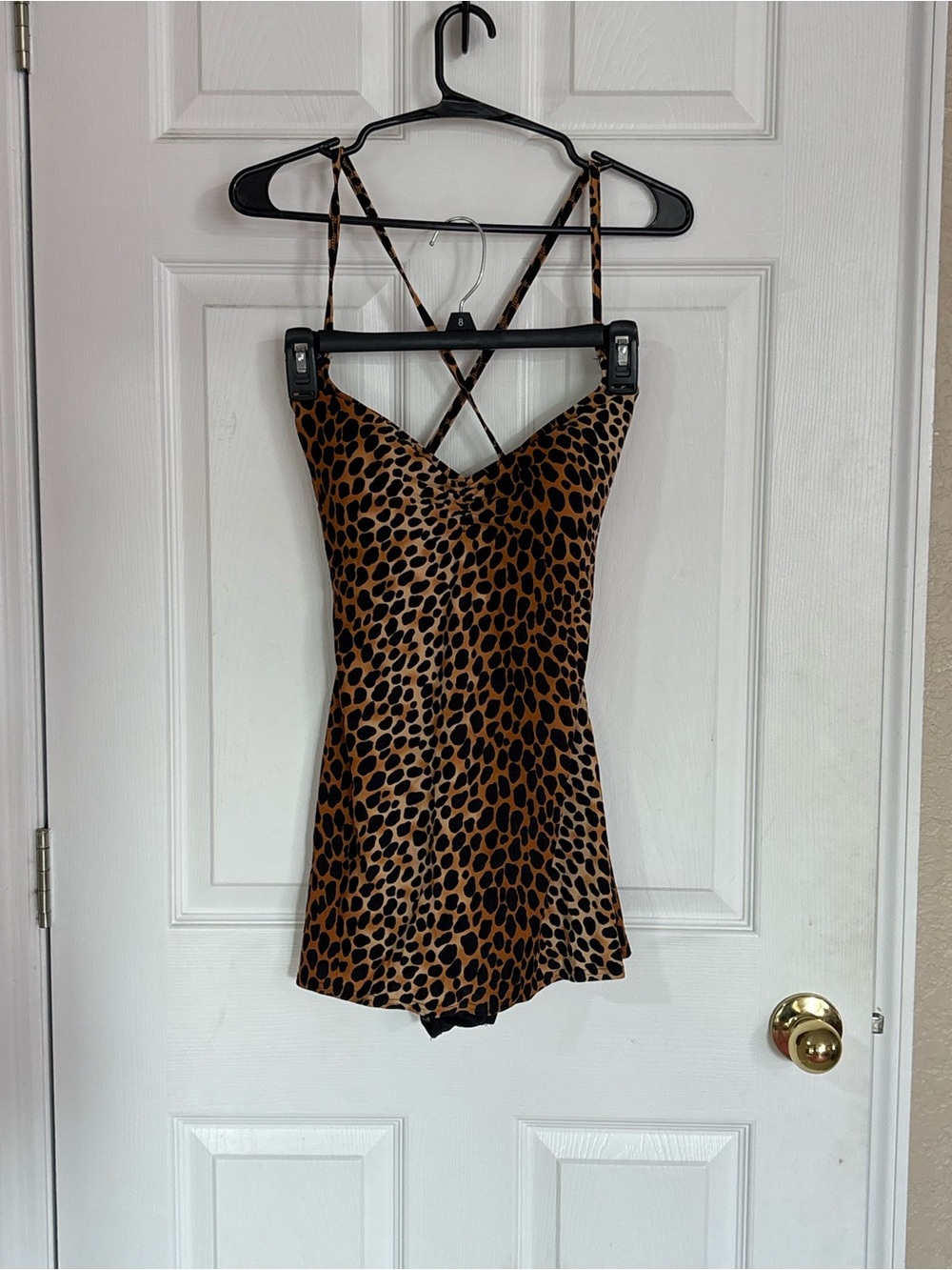 Be Creative Leopard Print Skirted One Piece Swimsuit Large NWOT